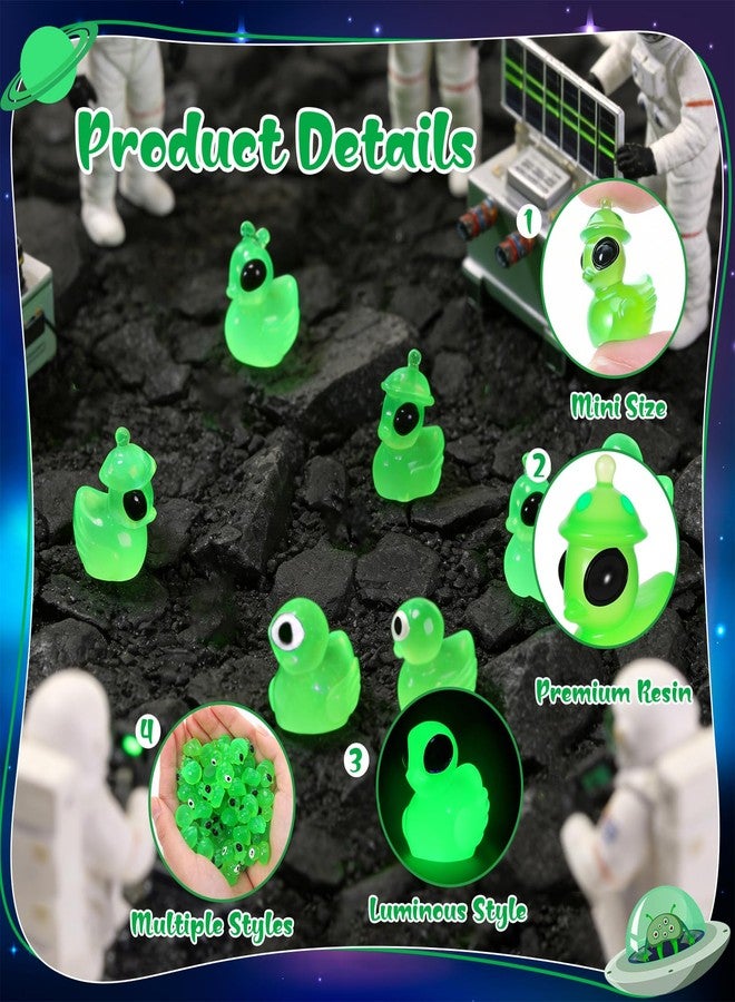 GGSTDDUP 60 Pcs Mini Alien Duck 4 Styles Green Resin Ducks Glow in The Dark Mini Alien Figures Miniature Figurines Tiny Aliens Ducks for Garden Landscape Space Party Favors Patio Yard Lawn Dashboard - Image 3